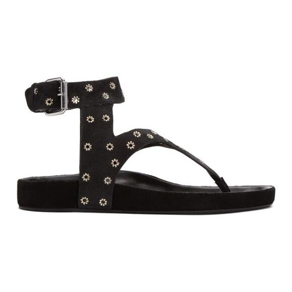 Isabel Marant 35/ 5 Black Suede Elwina Chic Eyelet Sandals Ankle Strap Studs - Picture 1 of 7